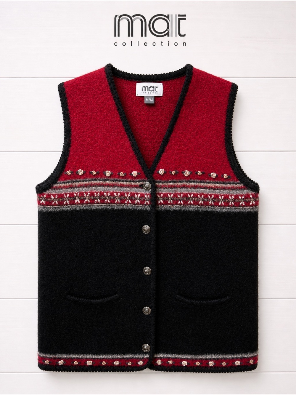 MAT Collection red and black knit vest size M